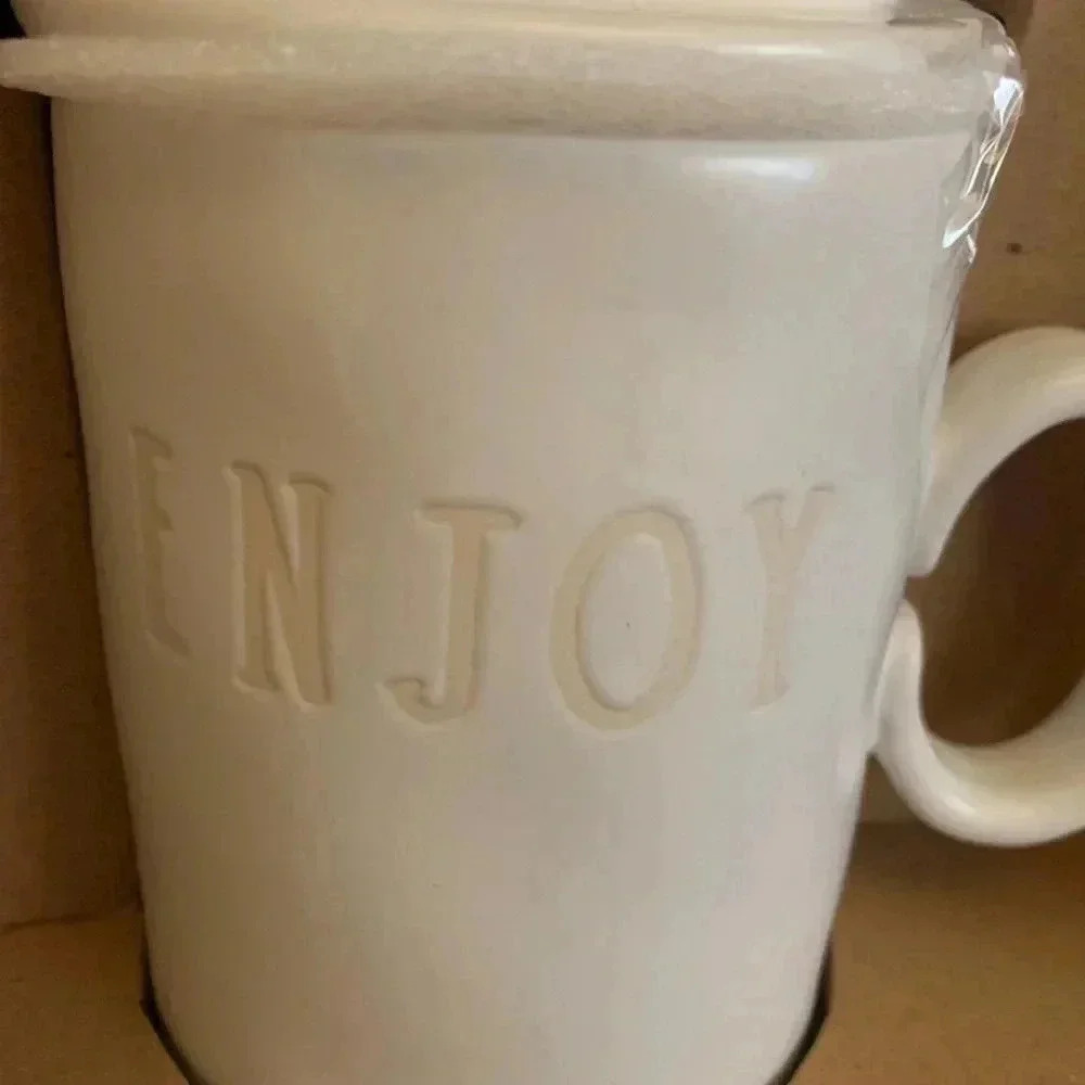 Rae Dunn “Brew” drip mug “Enjoy" white ceramic mug - Picture 4 of 5